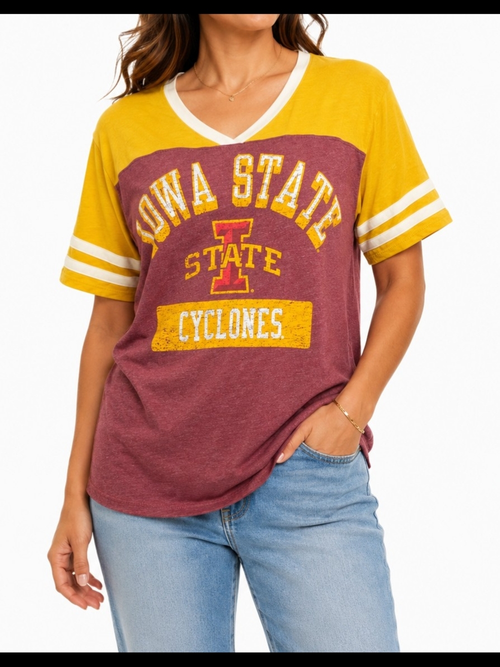 Iowa State Cyclones Two-Tone V-Neck Tee - Maroon & Gold